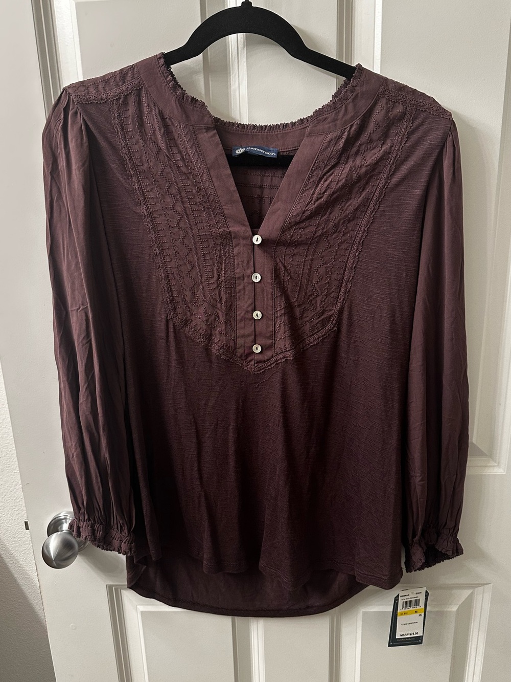 Democracy plum blouse, with 3/4 sleeve, size Medium NWT